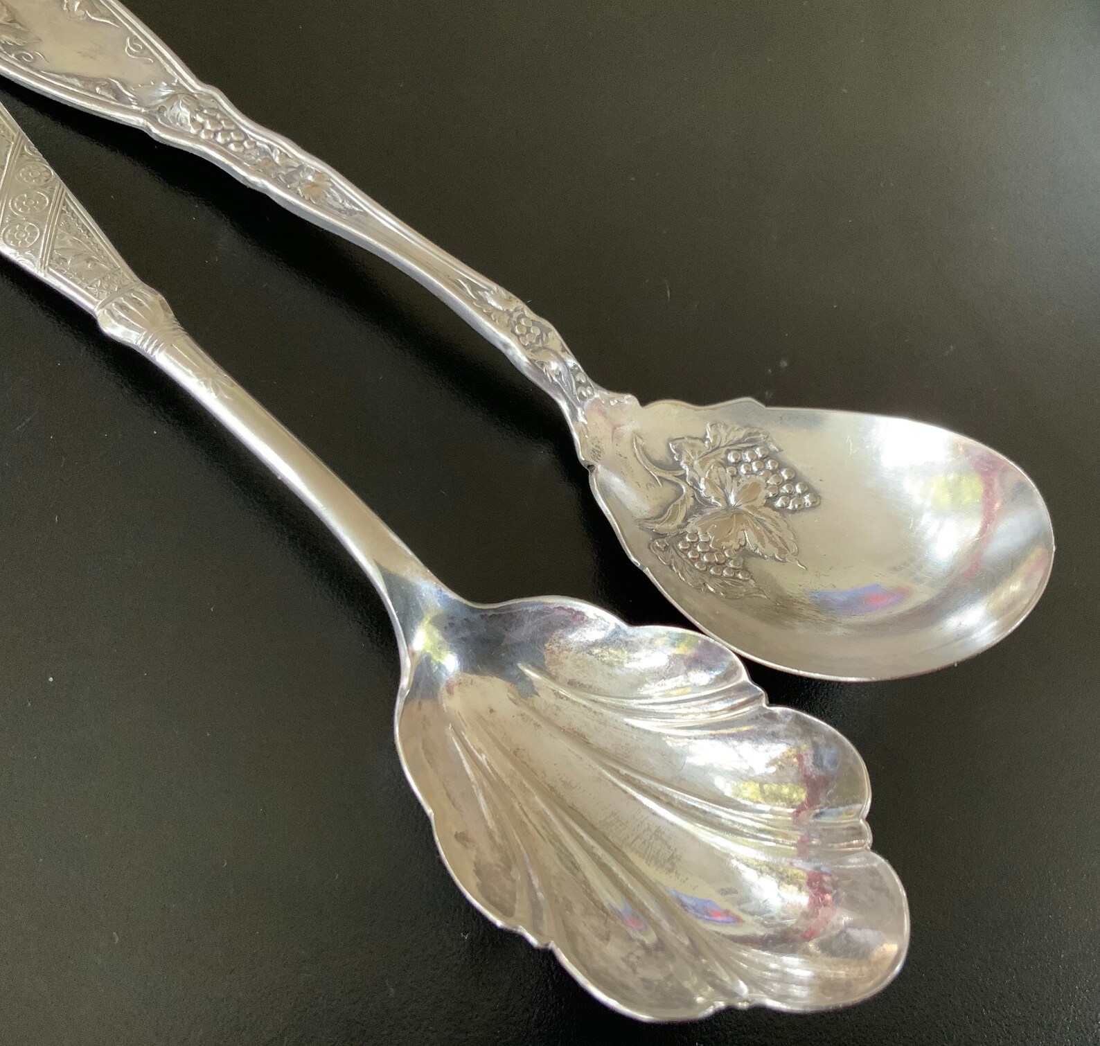 Two Vintage Victorian Ornate Sugar Shells or Small Serving Spoons