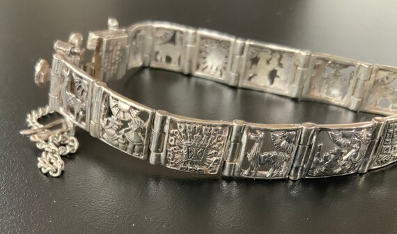 1960/'s Articulated Silver Chain Bracelet Vintage Ornate Silver Cuff Style Bracelet Handmade Sixties Silver Chain Mail Floral Bracelet