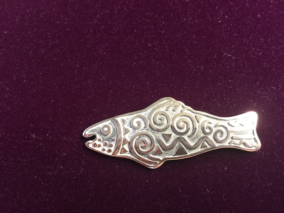 Mid-century Sterling Artisan Signed Funky Fish Pin