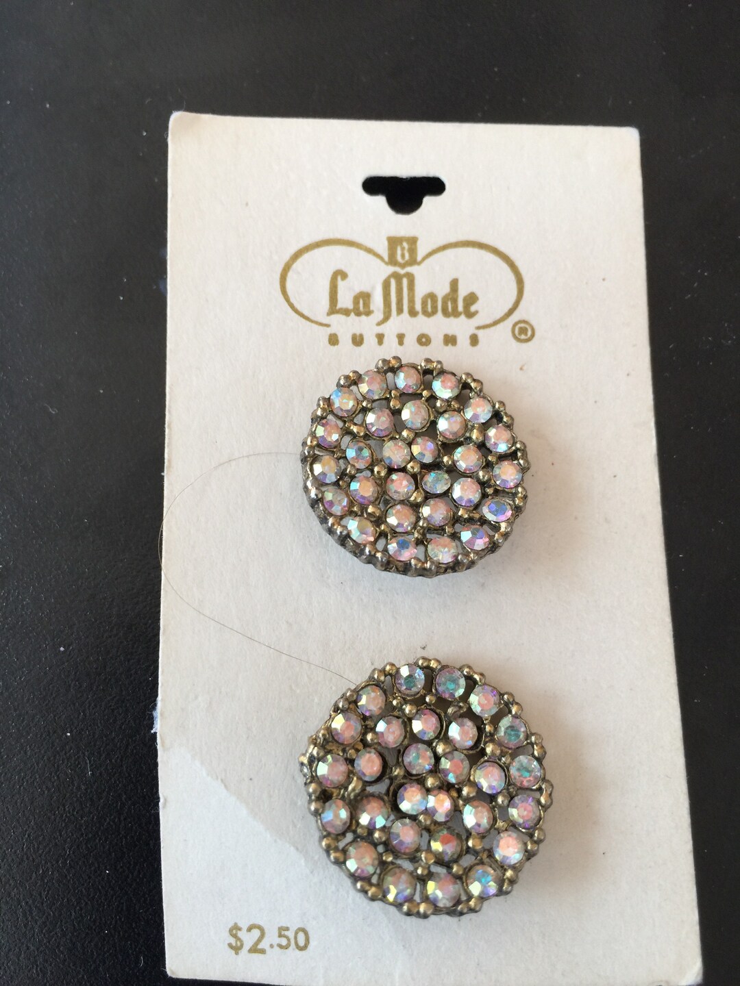 Pair of Lamode Rhinestone and Gold Metal Buttons 1960s GLAM on - Etsy