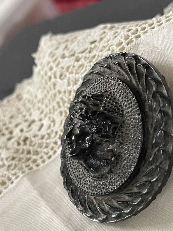 Early Cameo Face Black Profile Victorian Belt Buc… - image 7