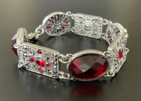 Glamorous 1940s 1950s Ruby Red and Marcasite Brac… - image 3