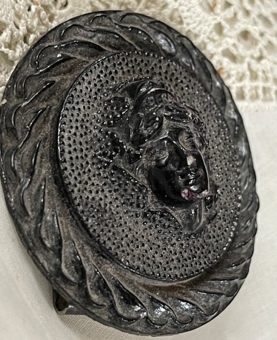 Early Cameo Face Black Profile Victorian Belt Buc… - image 4