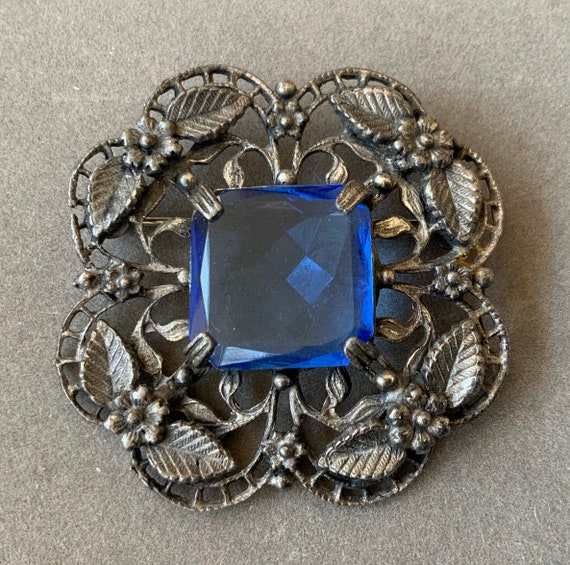 Edwardian Antique Blue Stone Brooch Art Nouveau G… - image 1