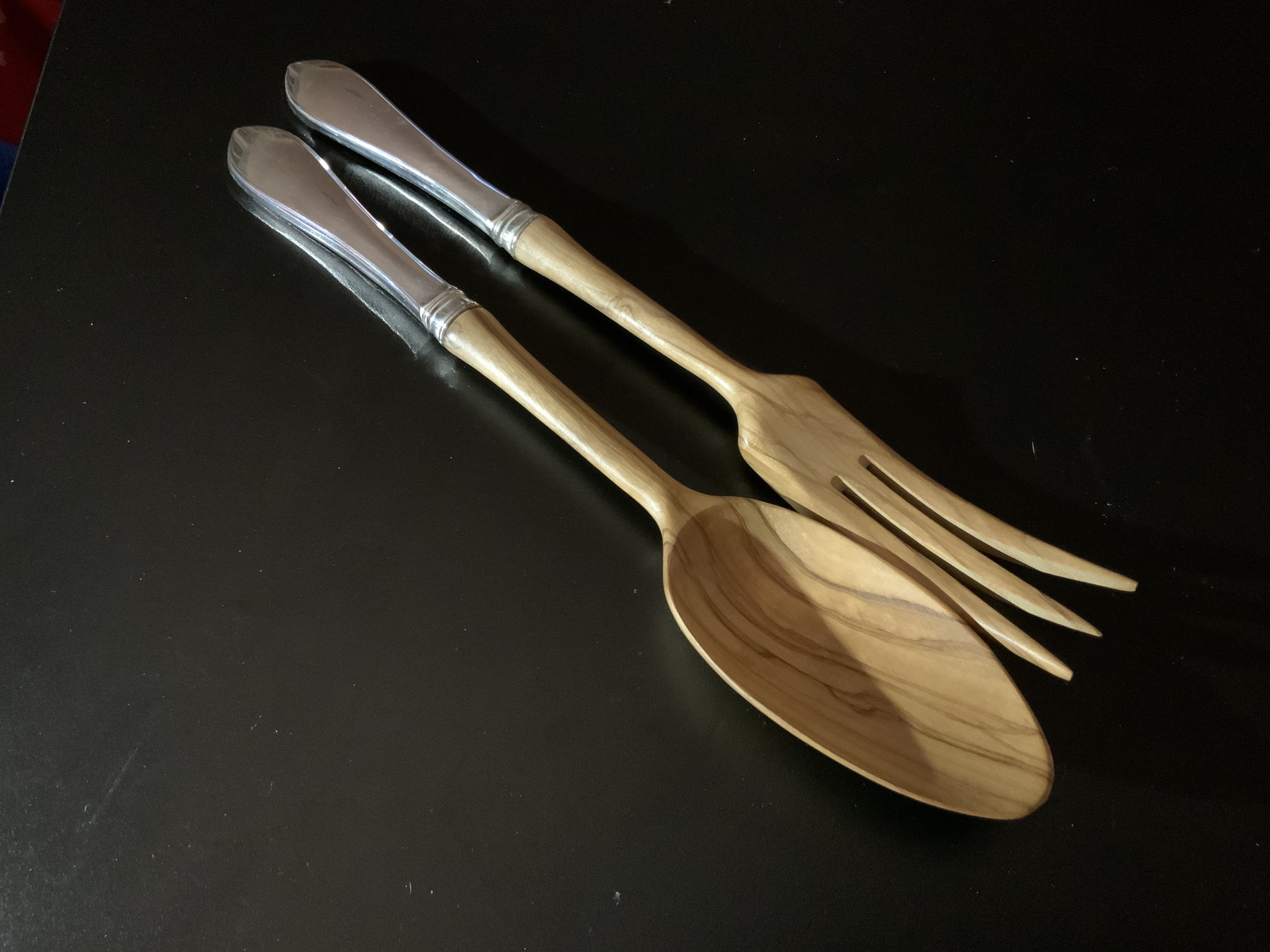 MidCentury Sterling Handled Wooden Salad Fork and Spoon made Etsy