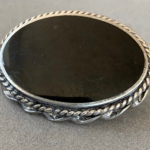 Classic Victorian Style Sterling and Onyx Mourning Brooch Pin Memorial Jewelry Memento Mori