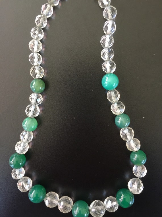 Vintage Jade Green and Faceted Crystal Beads circa