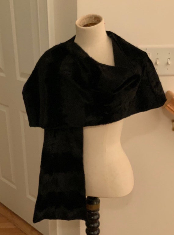 Vintage Woman’s Dressy Faux Fur Stole Black Velvet