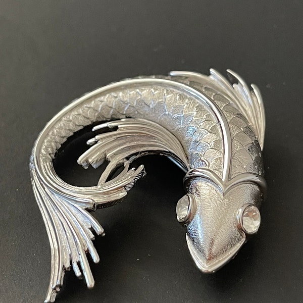 Vintage MONET Mid-Century Koi or Fish Pin Asian Styling 1960s or 1970s Brooch Pin