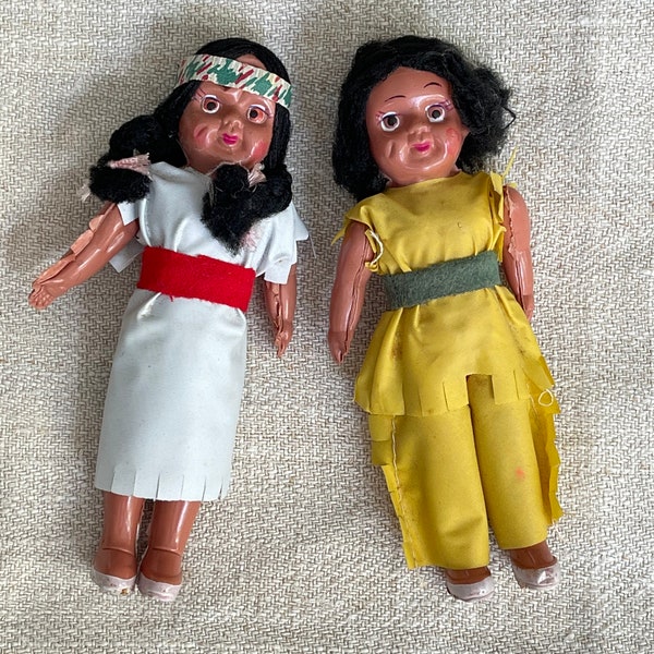 Antique Pair of Celluloid Native American Dolls from Massachusetts Estate