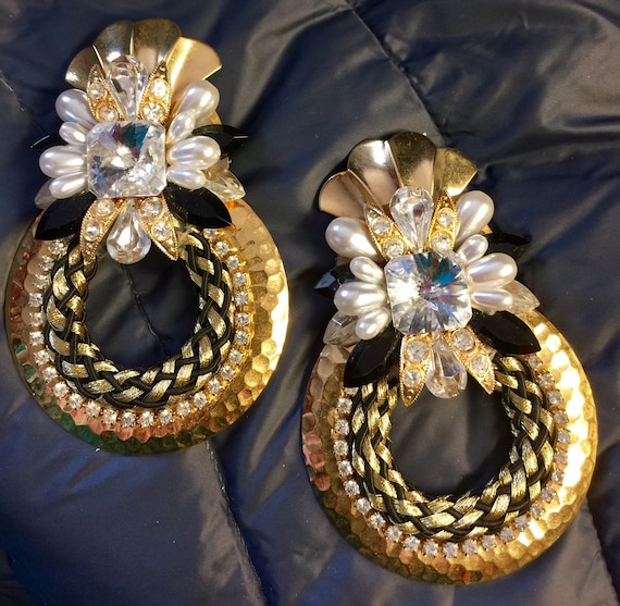 Wendy Gell Unsigned Clip Earrings Large Glam 80s … - image 1