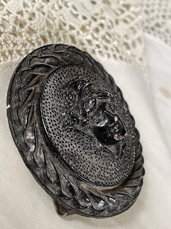 Early Cameo Face Black Profile Victorian Belt Buc… - image 6