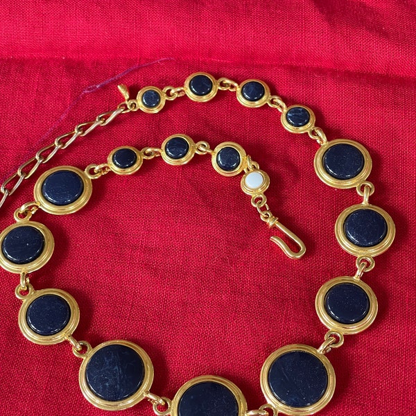 Vintage LCI Navy Blue and White Reversible Necklace Gold Tone 21 inches in length Liz Claiborne International Vintage 1990s 1980s