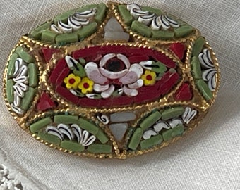 Vintage Micro Mosaic Handmade Pin Brooch Made in Italy Floral motif