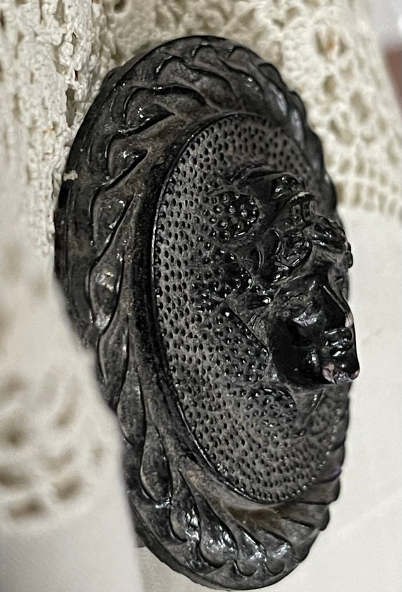 Early Cameo Face Black Profile Victorian Belt Buc… - image 8