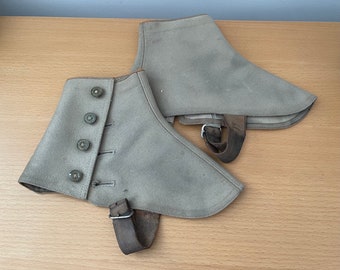 Pair of Gentleman's Wool Spats Antique Footwear Cover Jordan Marsh made in England