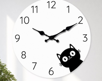 Wall Clock with Black Cat | Adorable Wall Decor for Home and Childrens Bedrooms