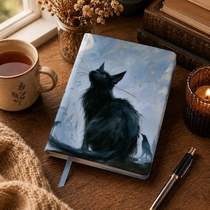 A5 Journal Cover | Reusable Diary Cover | Dark Academia Black Cat Notebook Cover | Vintage Cat Stationery