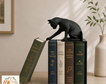 Boekensteunen katten, zwart of wit kattenplankdecor, PLA 3D-geprint boekenliefhebber cadeau