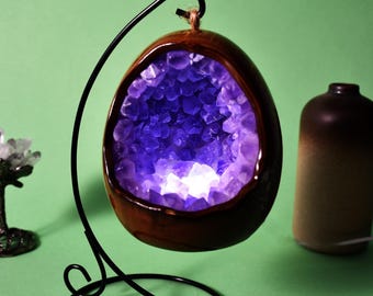 Crystal Geode Night Light with Hanging Stand for Room Decor, office desk,Q01