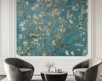Peel and Stick Teal Almond Blossom Floral Wall Mural