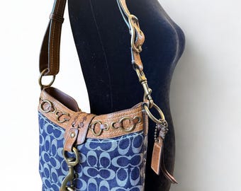Vintage COACH Y2K Soho Jacquard Canvas & Blue Leather Shoulder