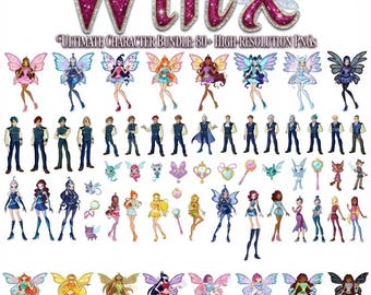 Pacote Gigante de PNGs do Desenho Animado Winx, Mais de 80 Gráficos Transparentes de Fadas em Alta Resolução, Designs para Sublimação para Uso Comercial em Artesanato