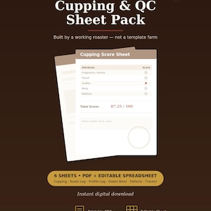 Coffee Cupping Score Sheet for Roasters | Printable PDF + Editable Spreadsheet | 6-Sheet QC Bundle