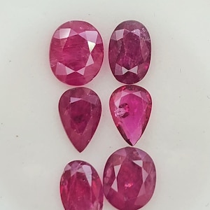 Paket med naturlig rubin | 6 bitar rubin | Naturlig rubin | Facetterade lösa ädelstenar | Rubin av fin kvalitet | Rubinparti