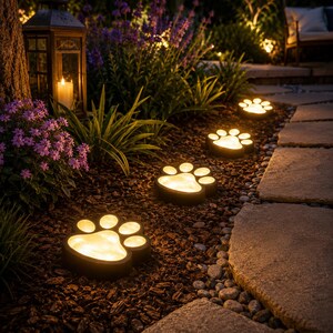 Solar Paw Print Path Lights, Outdoor Garden Pet Footprint Decor, Waterproof LED Pathway Lighting, Dog Lover Yard Gift