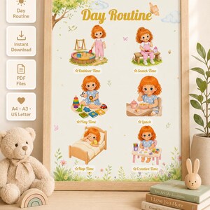 Toddler Day Routine Chart, Visual Schedule for Kids, Preschool Daily Poster (PDF Download)
