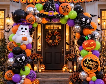 Halloween ballonslingerboogset: 123-delige feestdecoratie (oranje, zwart, paars)