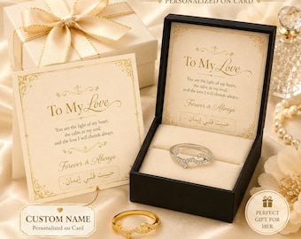 Arabisch Liebe Ring, Benutzerdefinierte Name Karte Geschenk, CZ Ring, Romantisches Geschenk für Sie, Jahrestag Schmuck
