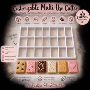 Custom Cookie Cutter | Personalized Multi-Use Grid Cutter | Custom Size, Rows Columns | Dough, Fondant Cake Cutter