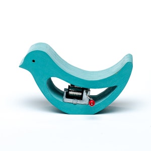 Music Blue Bird wooden figurine for home decor. Choose your song for this one of a kind music box.