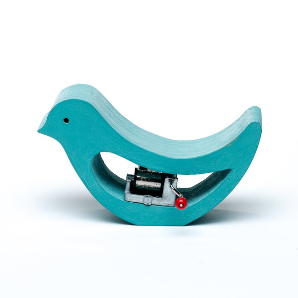 Musik blauer Vogel Holzfigur für Wohnkultur. Wählen Sie Ihren Song für diese einzigartige Spieluhr.