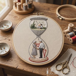 Couple Embroidery Kit, Romantic Hourglass Hoop Art, Love Anniversary Needlework, Beginner Gift
