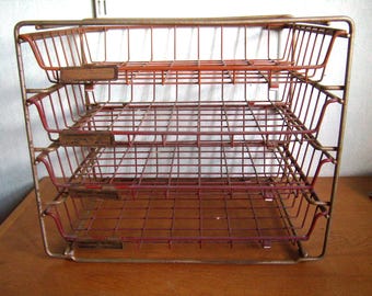 Desk organizer, vintage 1950s, 4 metal baskets