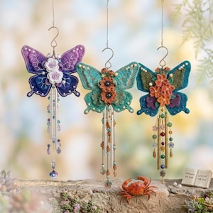 Crochet Butterfly Wind Chime Pattern PDF | DIY Butterfly Wall Hanging | Beaded Wind Chime Crochet Tutorial | Instant Download