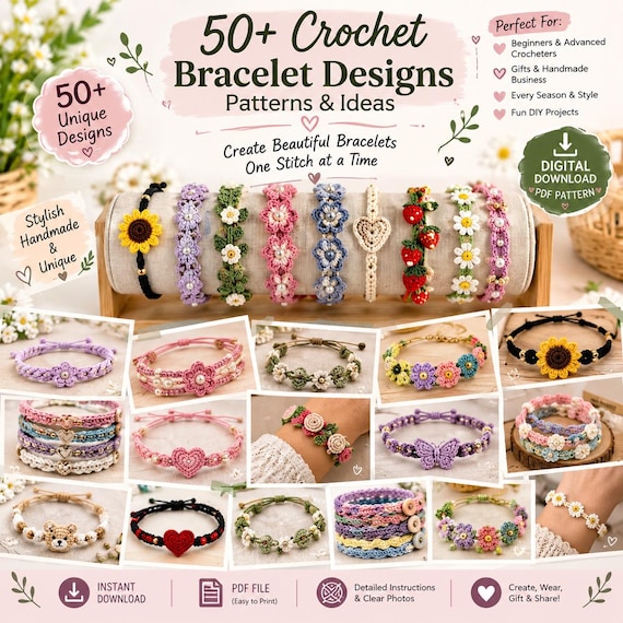 Crochet Bracelet Pattern Bundle | 50+ Jewelry Designs, Instant PDF Download