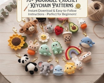 Paquete de patrones de amigurumi, más de 70 diseños de llaveros de ganchillo / Descarga instantánea en PDF