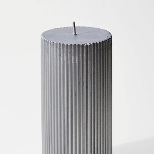 Ribbed Metallic Silver/Grey Pillar Candle 3 x 6 inch
