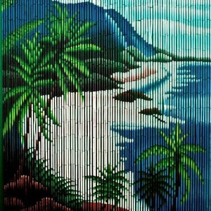 Bamboo Beaded Door Curtain- Tropical Ocean Cliffs- 90 Strand