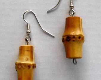 Pendientes colgantes de raíz de bambú real: naturales y terrosos