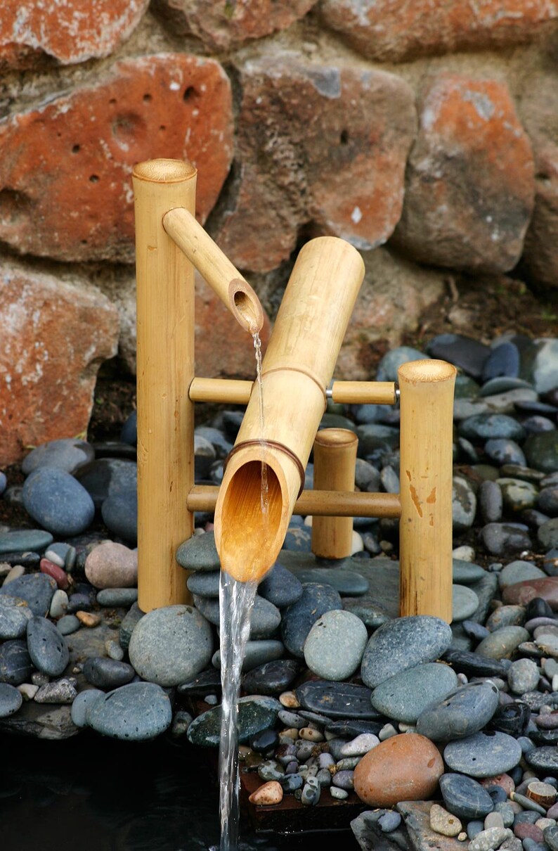 Zen Garden Bamboo Pump Water Fountain Landscape,Japanese Garden Decoration for Pond Fish TankCourtyard,Outdoor