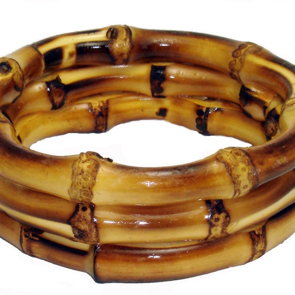 Bamboo Root Wood Trio Bracelet 1" Thick Natural and Earthy