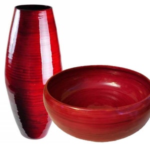 Red SPUN BAMBOO Vase, Bowl and Combo- Hand Crafted