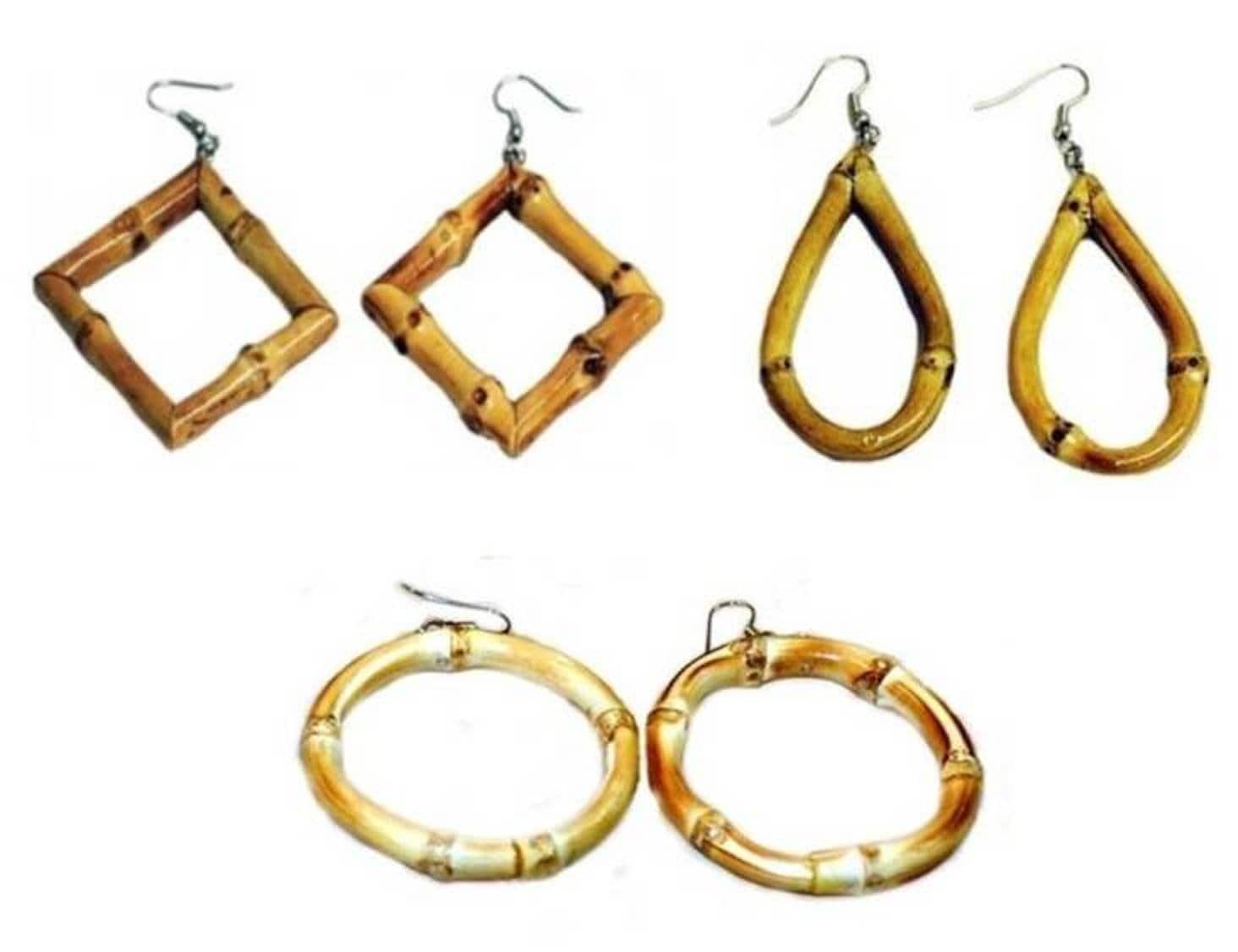 Real Bamboo Dangle Earrings Choice of 3 Styles- Hoop/Teardrop/Diamond Shape