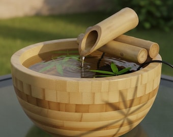 Fontana d'acqua in bambù con pompa, 10 cm, design zen e rilassante per piccoli spazi (vasca non inclusa).