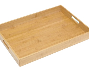 Solid Bamboo Serving Tray- Beautifully Crafted- Sturdy and Eco-Friendly 16" x 12" x 2"